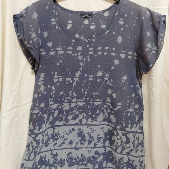 APU Cap Sleeve Blouse- Light Weight Flowy Size M- Blue - Picture 1 of 5